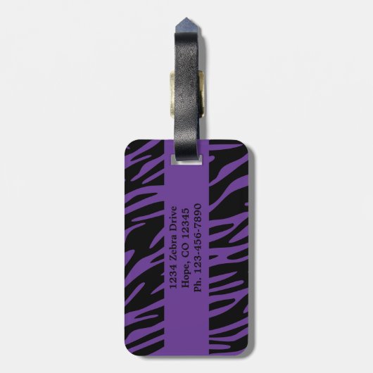 Gepersonaliseerd Paars Zebra Stripe Bagagelabel (Achterkant verticaal)