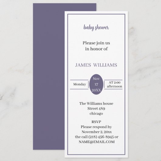 Gepersonaliseerd Paarse Baby shower Kaart (Voorkant / Achterkant)