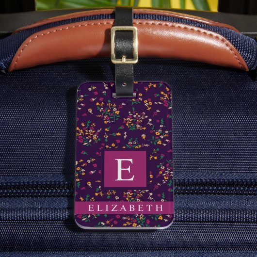 Gepersonaliseerd Paarse Bloemen Groen Geel Wit Blo Bagagelabel (Voorkant Insitu 2)