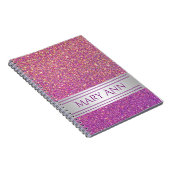 Gepersonaliseerd Paarse Confetti Glitter Faux Notitieboek (Rechterzijde)