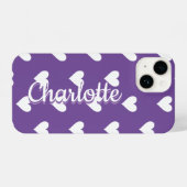 Gepersonaliseerd Paarse hartpatroon iPhone Hoesje (Achterkant horizontaal)