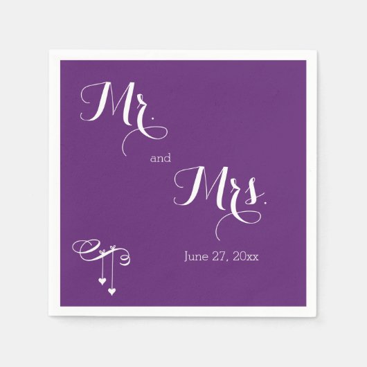 Gepersonaliseerd Paarse Mr. en Mrs Wedding Napkins Servet (Voorkant)