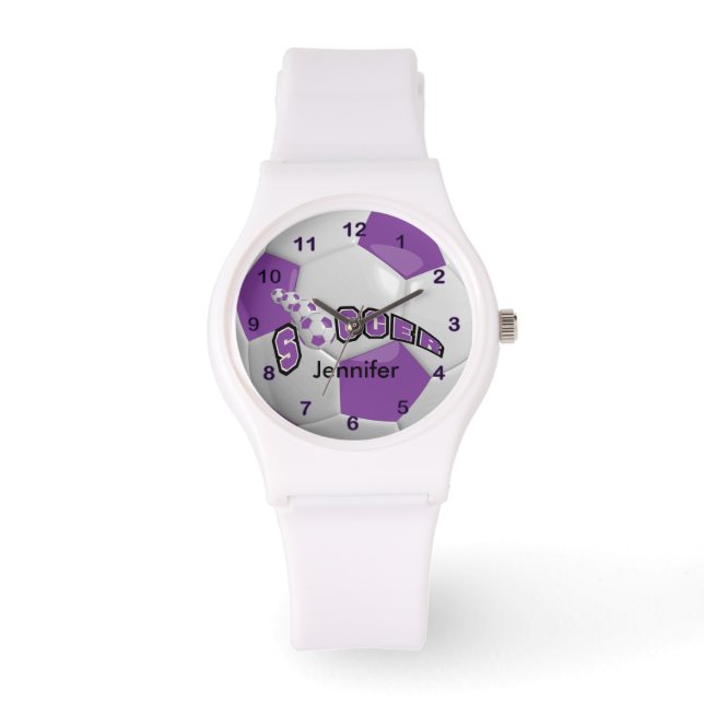 Gepersonaliseerd Paarse Voetbal Horloge (Voorkant)