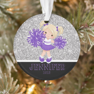 Gepersonaliseerd Paarse & Zwart Cheerleading Ornam Ornament
