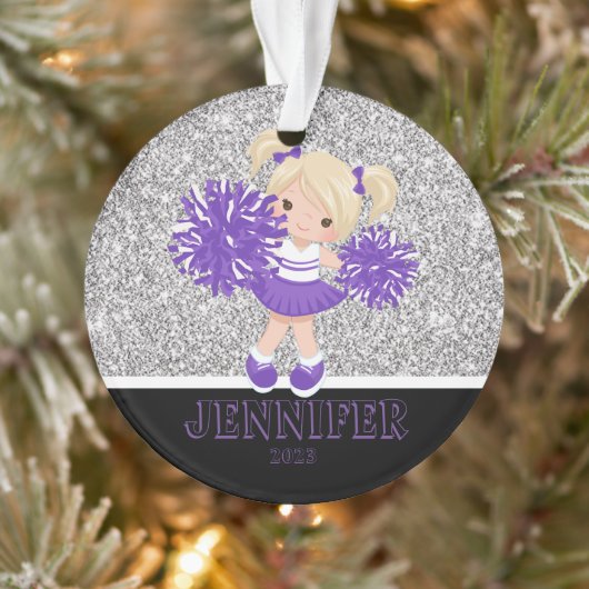 Gepersonaliseerd Paarse & Zwart Cheerleading Ornam Ornament (Boom)
