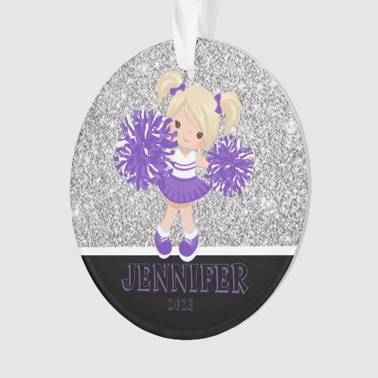 Gepersonaliseerd Paarse & Zwart Cheerleading Ornam Ornament (voorkant)