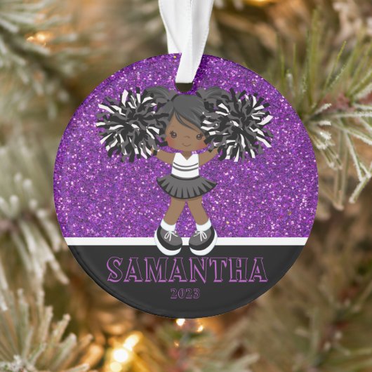 Gepersonaliseerd Paarse & Zwart Cheerleading Ornam Ornament (Boom)