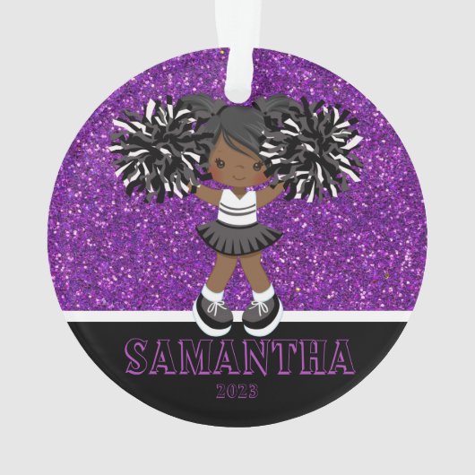 Gepersonaliseerd Paarse & Zwart Cheerleading Ornam Ornament (achterkant)