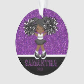 Gepersonaliseerd Paarse & Zwart Cheerleading Ornam Ornament (voorkant)