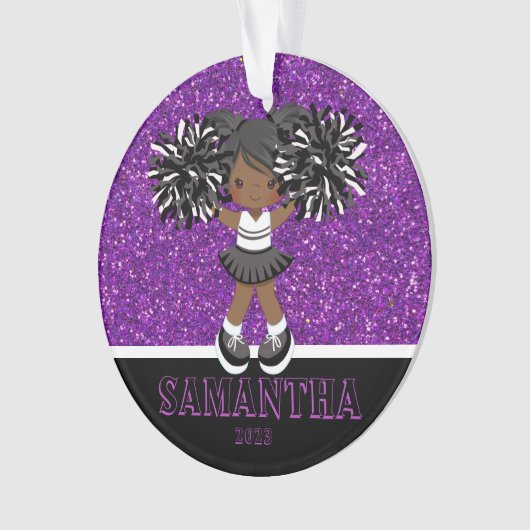 Gepersonaliseerd Paarse & Zwart Cheerleading Ornam Ornament (voorkant)