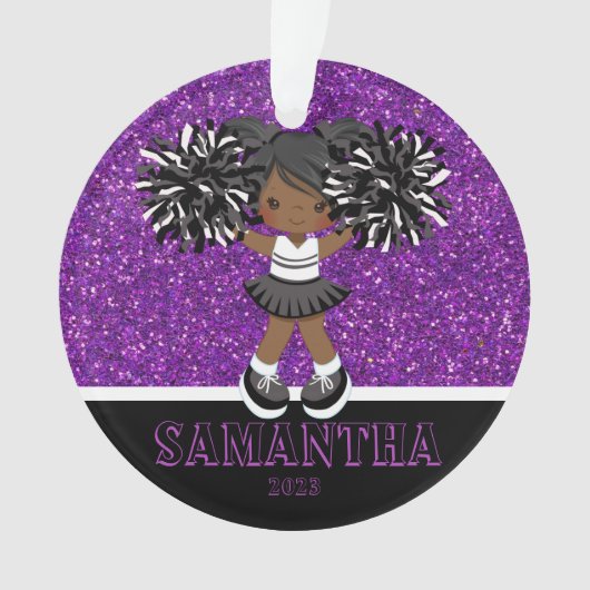 Gepersonaliseerd Paarse & Zwart Cheerleading Ornam Ornament (voorkant)