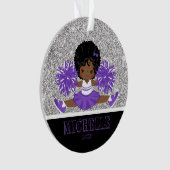 Gepersonaliseerd Paarse & Zwart Cheerleading Ornam Ornament (voorkant)