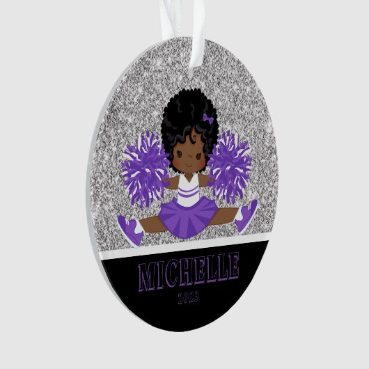 Gepersonaliseerd Paarse & Zwart Cheerleading Ornam Ornament (voorkant)