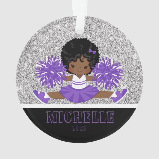 Gepersonaliseerd Paarse & Zwart Cheerleading Ornam Ornament (achterkant)