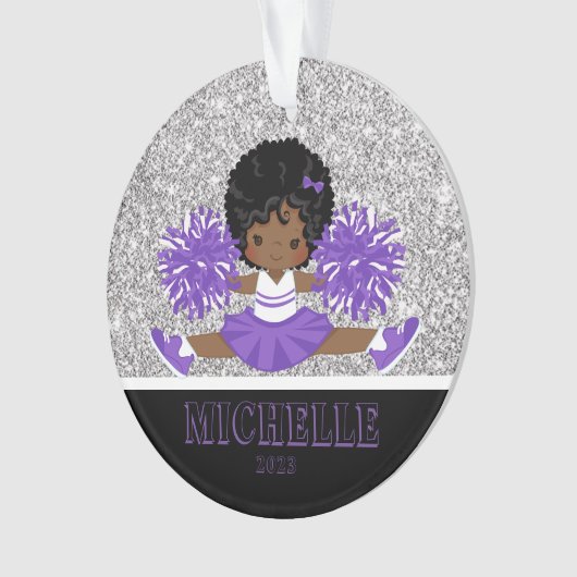 Gepersonaliseerd Paarse & Zwart Cheerleading Ornam Ornament (voorkant)
