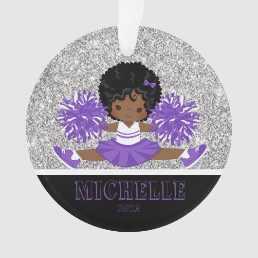 Gepersonaliseerd Paarse & Zwart Cheerleading Ornam Ornament (voorkant)