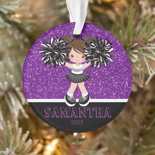 Gepersonaliseerd Paarse & Zwart Cheerleading Ornam Ornament (Boom)