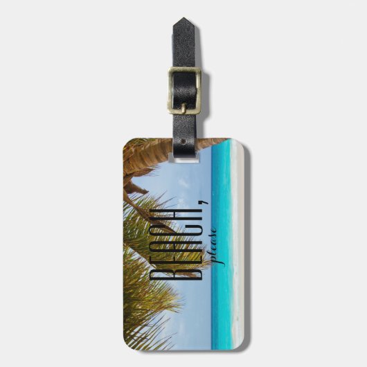 Gepersonaliseerd|| Palmboom, blauwe zee|| Strand,  Bagagelabel (Voorkant verticaal)