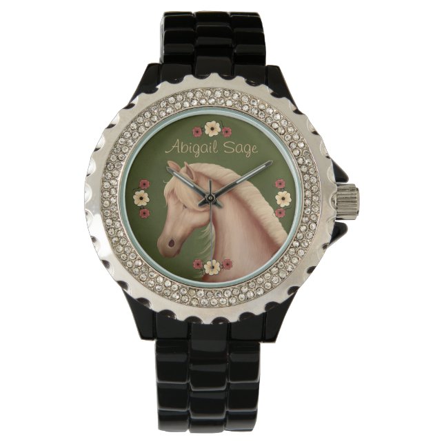 Gepersonaliseerd Palomino Paard Rhinestone horloge (Voorkant)