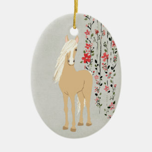 Gepersonaliseerd Palomino-Pony en bloemen-paard Keramisch Ornament