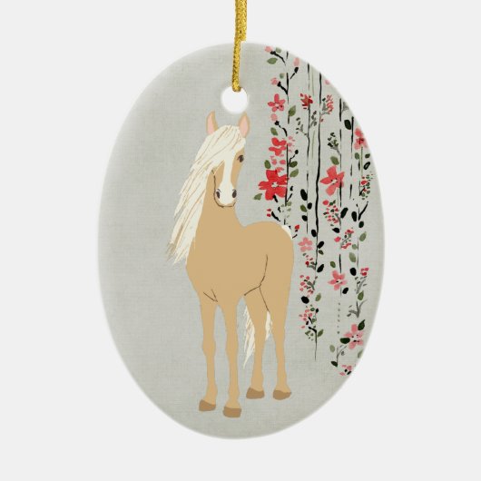 Gepersonaliseerd Palomino-Pony en bloemen-paard Keramisch Ornament (Voorkant)