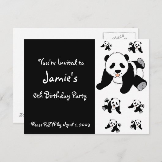 Gepersonaliseerd Panda Beer Kinderfeestjes Uitnodiging Briefkaart (Voorkant / Achterkant)