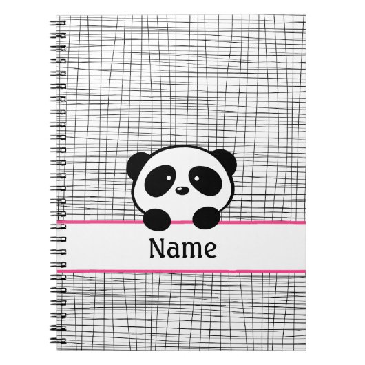Gepersonaliseerd Panda Beer roze zwart Notitieboek (Voorkant)