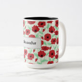 Gepersonaliseerd papaverontwerp tweekleurige koffiemok (Voorkant rechts)