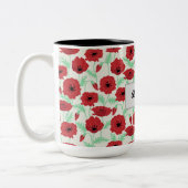 Gepersonaliseerd papaverontwerp tweekleurige koffiemok (Links)