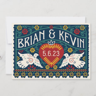 Gepersonaliseerd Papel Picado-Tortelduifjes bijgew Kaart