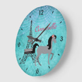 Gepersonaliseerd Parijs Pony Oh La La Gray Horse Grote Klok (Hoek)