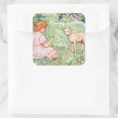 Gepersonaliseerd  Pasen Little Lamb Vierkante Sticker (Tas)
