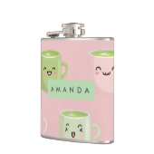 Gepersonaliseerd pastel Kawaii Matcha theepatroon Heupfles (Links)