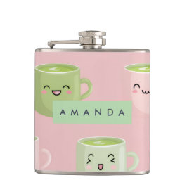 Gepersonaliseerd pastel Kawaii Matcha theepatroon Heupfles