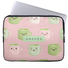 Gepersonaliseerd pastel Kawaii Matcha theepatroon Laptop Sleeve