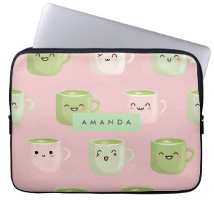 Gepersonaliseerd pastel Kawaii Matcha theepatroon Laptop Sleeve