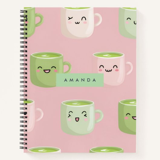 Gepersonaliseerd pastel Kawaii Matcha theepatroon Notitieboek (Voorkant)