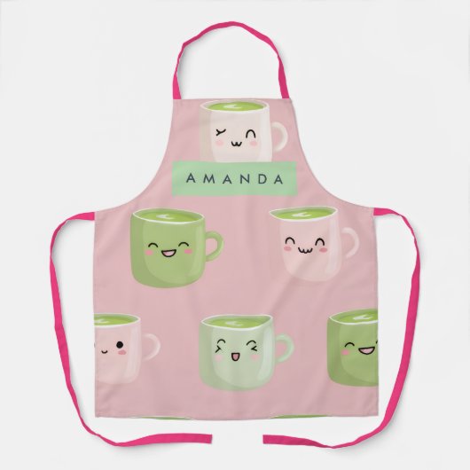 Gepersonaliseerd pastel Kawaii Matcha theepatroon Schort (Voorkant)