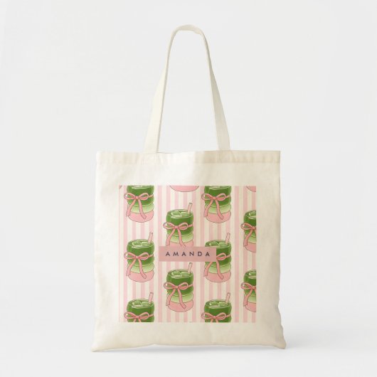 Gepersonaliseerd pastel matcha cups patroon tote bag (Voorkant)