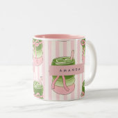 Gepersonaliseerd pastel matcha cups patroon tweekleurige koffiemok (Voorkant rechts)