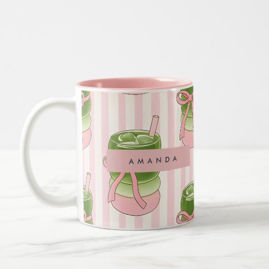 Gepersonaliseerd pastel matcha cups patroon tweekleurige koffiemok (Links)