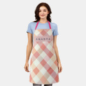 Gepersonaliseerd Pastel Perzik Geruit Modern Schort (Gedragen)