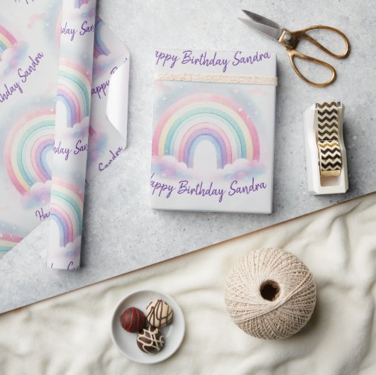 Gepersonaliseerd pastel regenboog inpakpapier (Crafts)