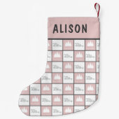 Gepersonaliseerd Pastel Roze en Wit patroon Kleine Kerstsok (Achterkant)