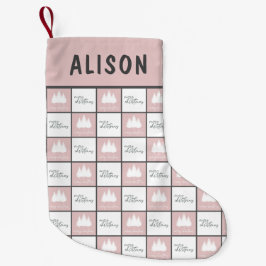 Gepersonaliseerd Pastel Roze en Wit patroon Kleine Kerstsok