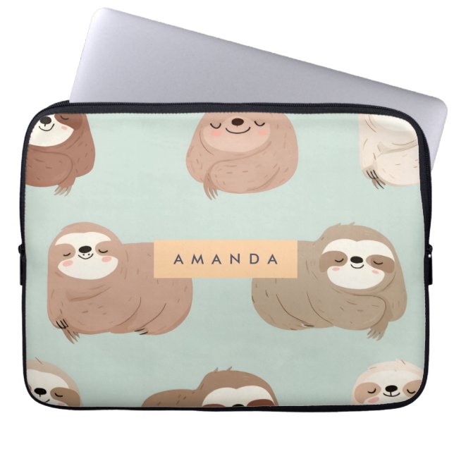 Gepersonaliseerd pastel Schattig luiaard Laptop Sleeve (Voorkant)