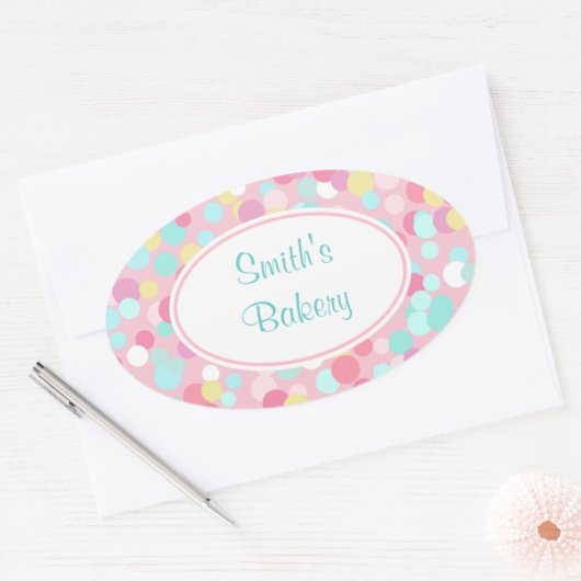 Gepersonaliseerd Pastel Stippen Ovale Stickers (Envelop)