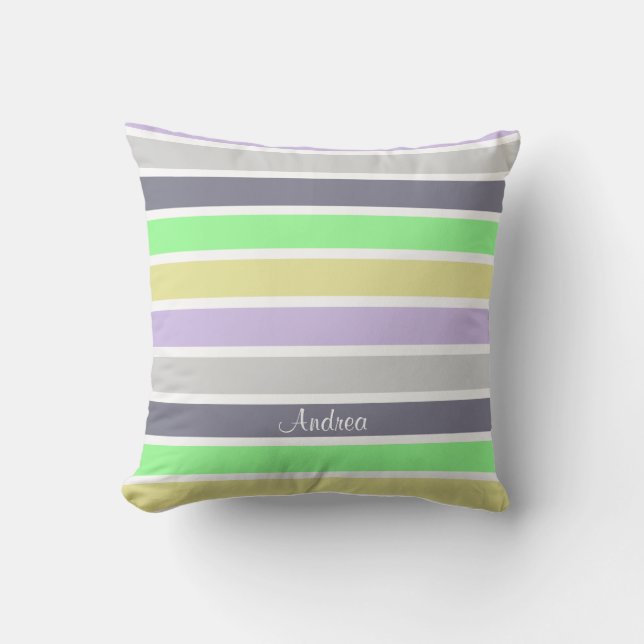 Gepersonaliseerd pastel strepenpatroon kussen (Voorkant)