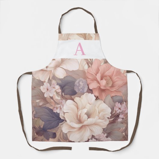 Gepersonaliseerd pastelbloemontwerp met monogram schort (Voorkant)