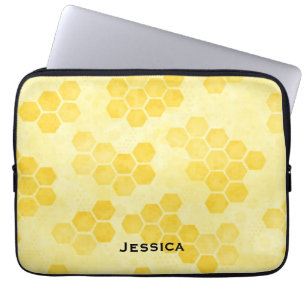 Gepersonaliseerd pastelgeel honingraatpatroon laptop sleeve